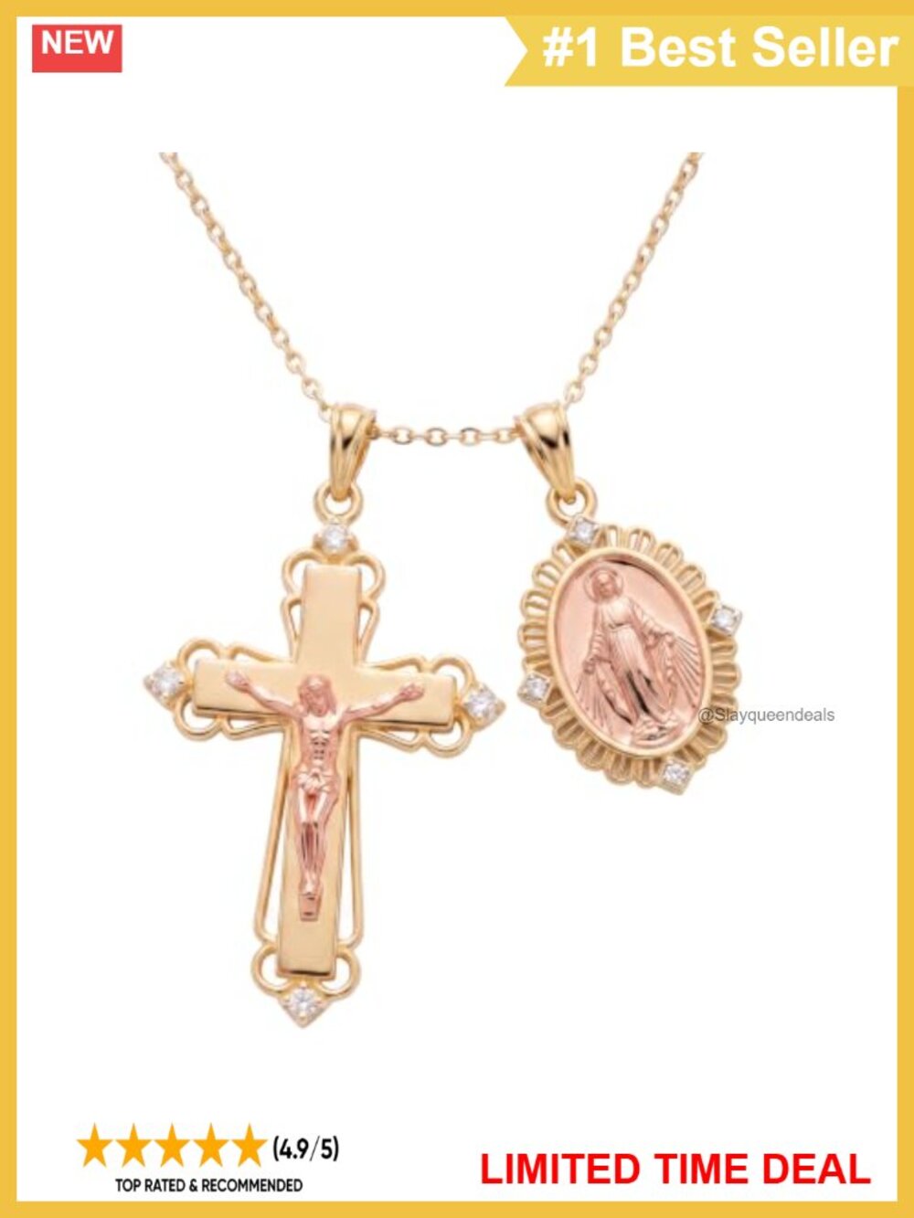 925 Sterling Silver Crucifix Virgin Mary Pendant Necklace Catholic Jewelry